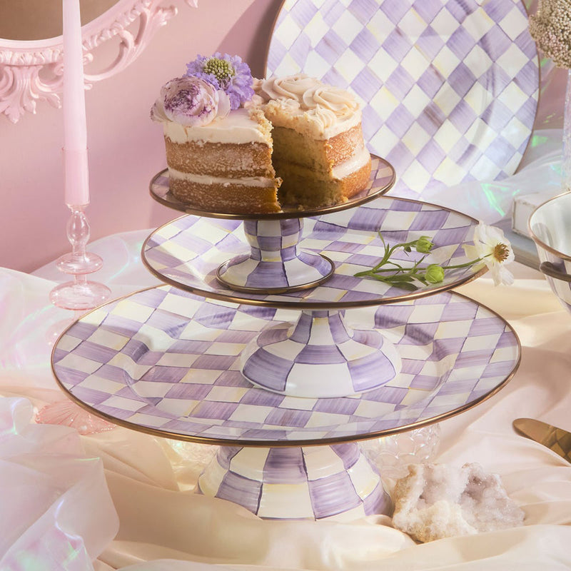 Mackenzie Childs Violet Check Small Pedestal Platter