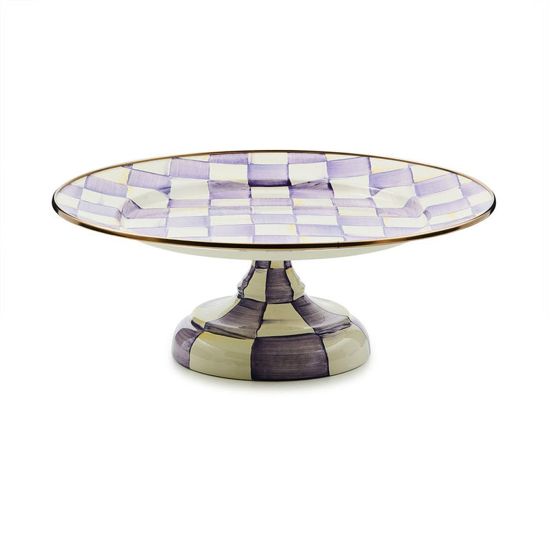 Mackenzie Childs Violet Check Small Pedestal Platter