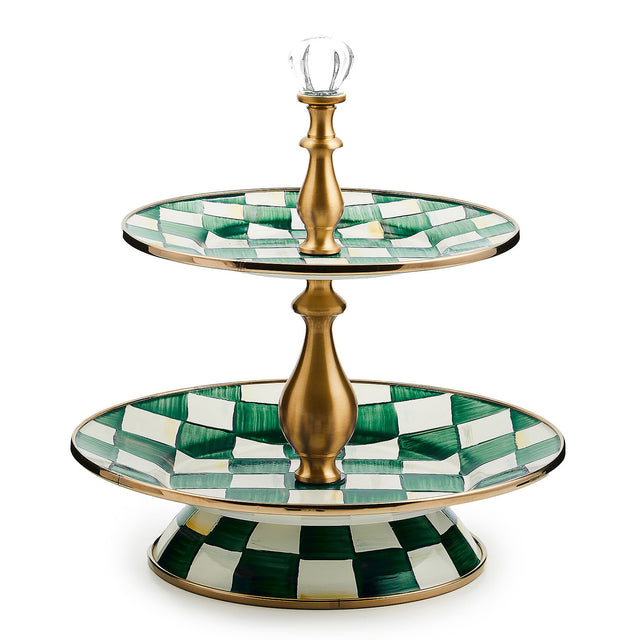 Mackenzie-Childs Emerald Check two tier Sweet Stand