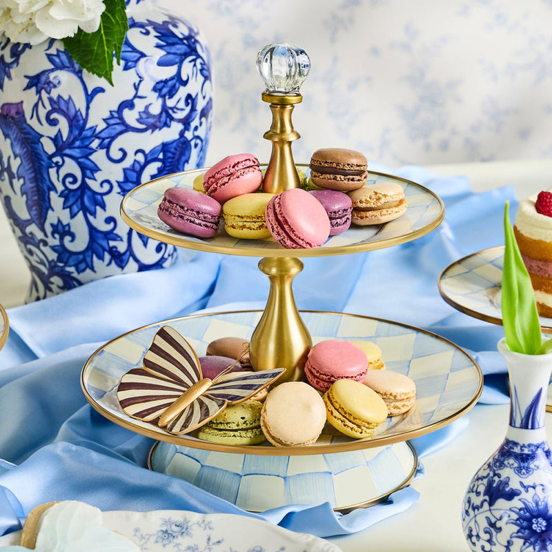 Mackenzie-Childs Sky Check Two Tier Sweet Stand