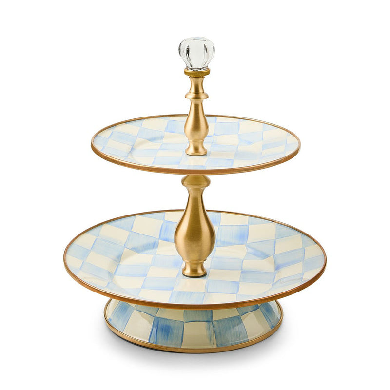 Mackenzie-Childs Sky Check Two Tier Sweet Stand