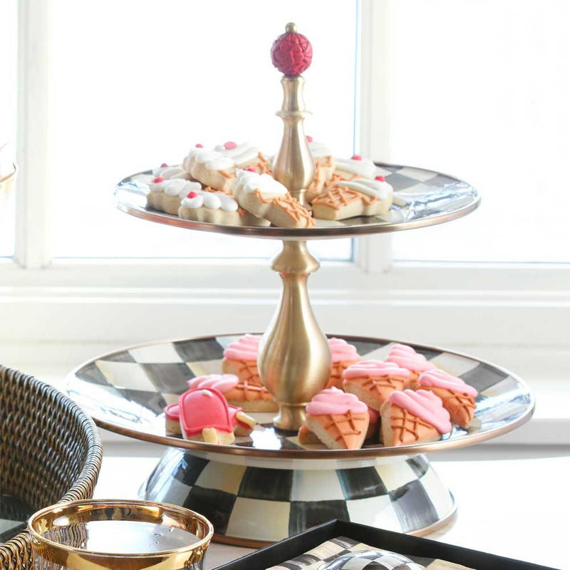 Mackenzie-Childs Courtly Check Enamel Two Tier Sweet Stand