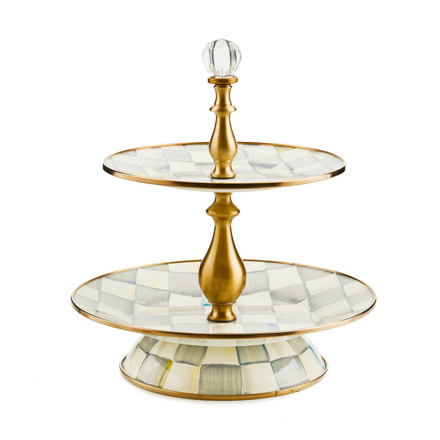 Mackenzie-Childs Sterling Check Two Tier Sweet Stand