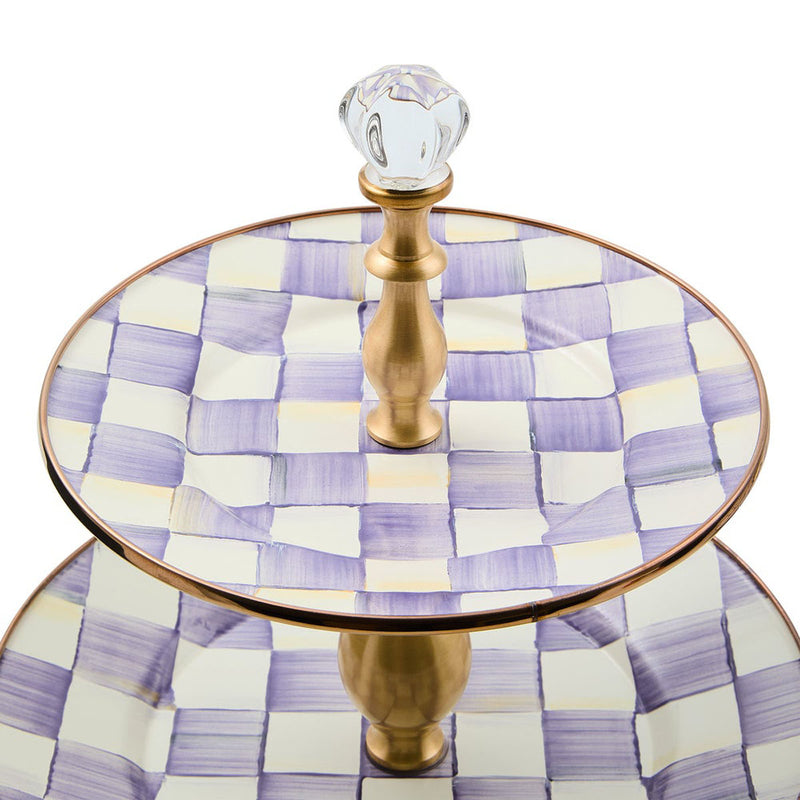 Mackenzie Childs Violet Check Two Tier Sweet Stand
