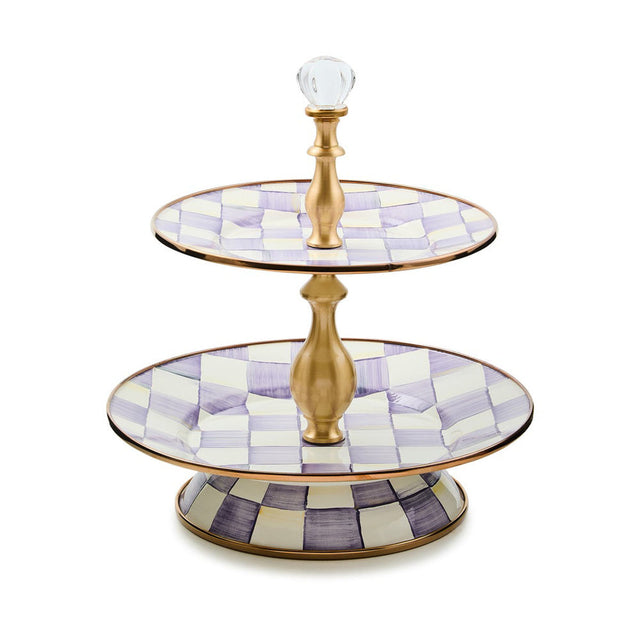 Mackenzie Childs Violet Check Two Tier Sweet Stand
