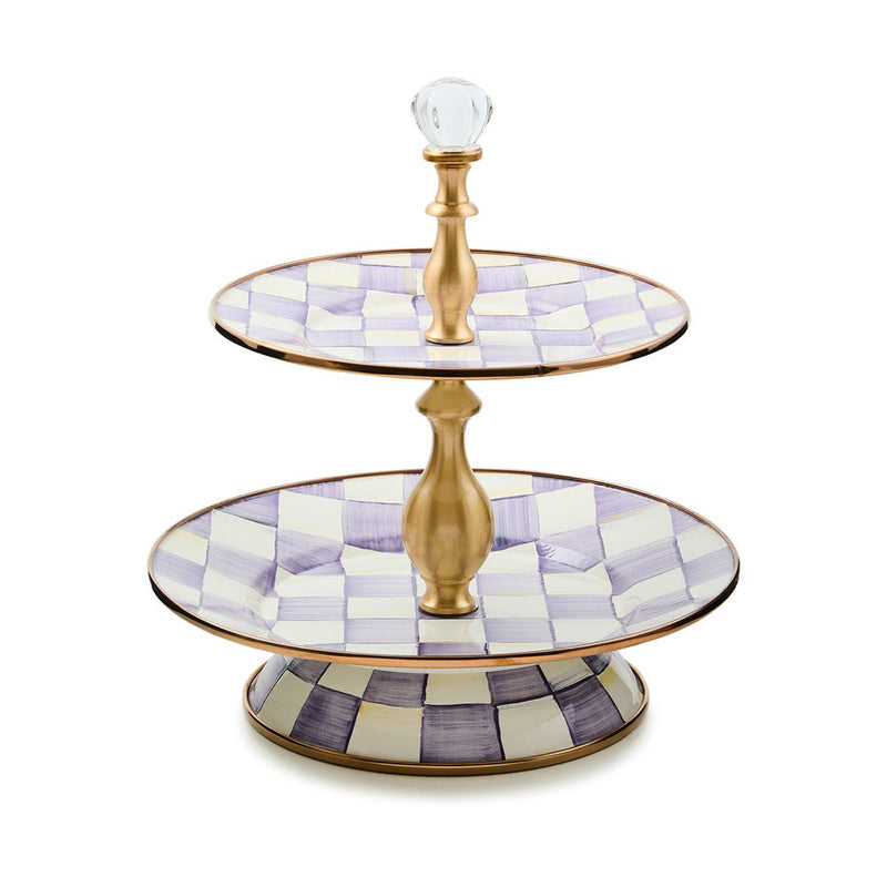 Mackenzie Childs Violet Check Two Tier Sweet Stand