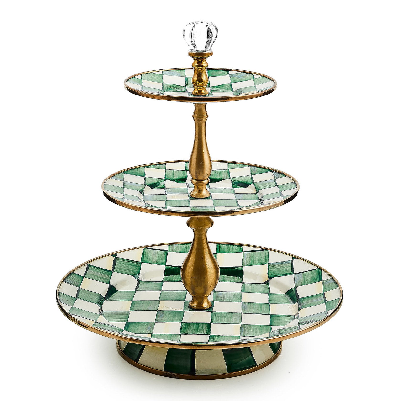 Mackenzie-Childs Emerald Check Three Tier Sweet Stand – David