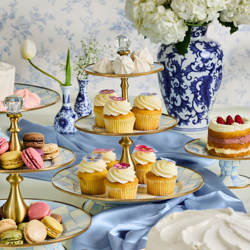 Mackenzie-Childs Sky Check Three Tier Sweet Stand