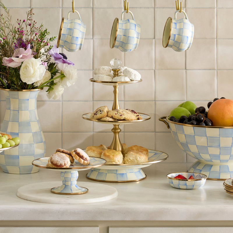 Mackenzie-Childs Sky Check Three Tier Sweet Stand