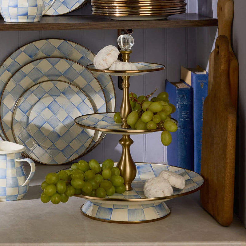 Mackenzie-Childs Sky Check Three Tier Sweet Stand