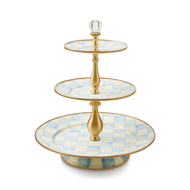 Mackenzie-Childs Sky Check Three Tier Sweet Stand