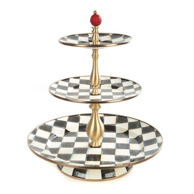 Mackenzie-Childs Courtly Check Enamel Three Tier Sweet Stand