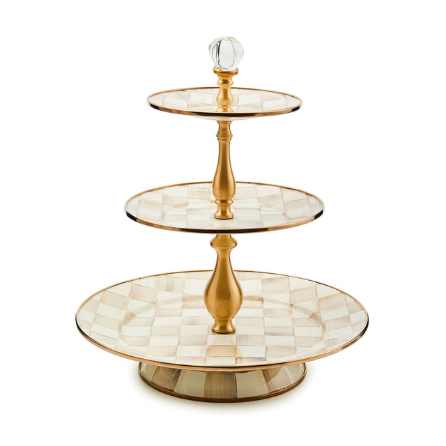 Mackenzie-Childs Mocha Check Three Tier Sweet Stand