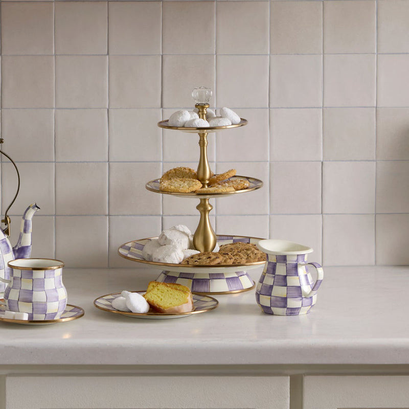 Mackenzie Childs Violet Check Three Tier Sweet Stand