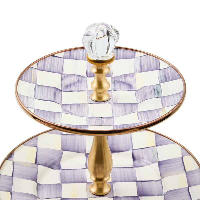 Mackenzie Childs Violet Check Three Tier Sweet Stand