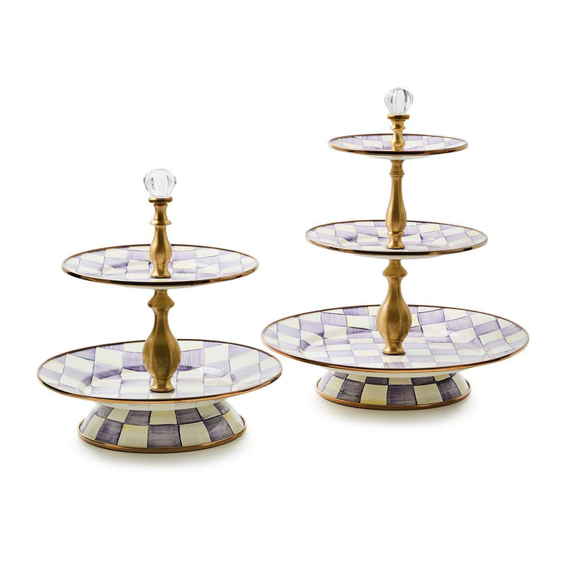 Mackenzie Childs Violet Check Three Tier Sweet Stand