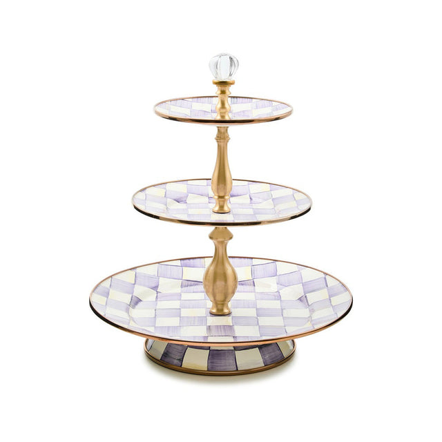Mackenzie Childs Violet Check Three Tier Sweet Stand