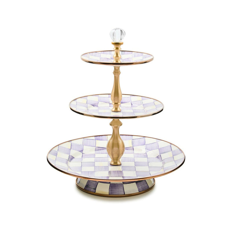 Mackenzie Childs Violet Check Three Tier Sweet Stand