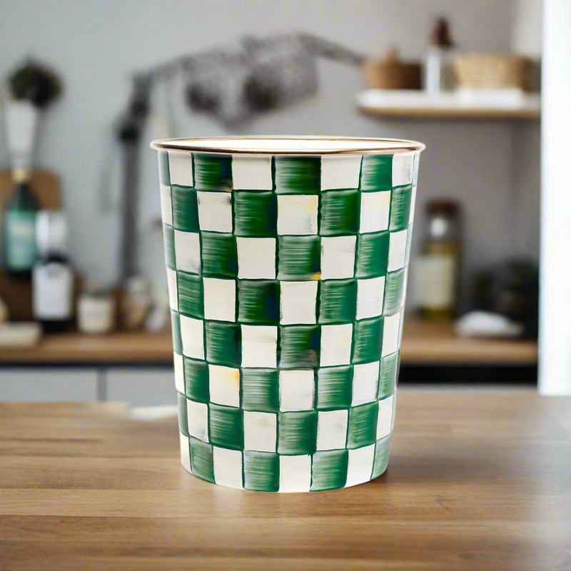 Mackenzie-Childs Emerald Check Waste Bin