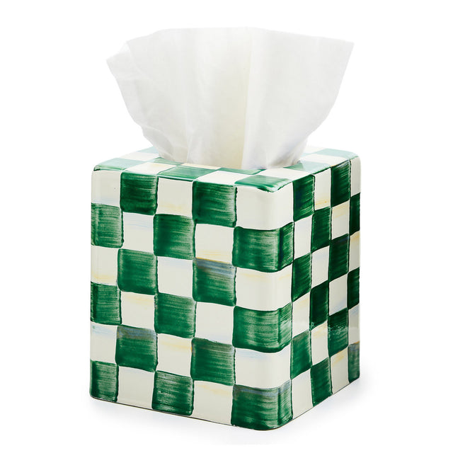 Mackenzie-Childs Emerald Check Boutique Tissue Box Cover