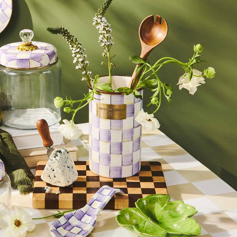 Mackenzie Childs Violet Check Utensil Holder