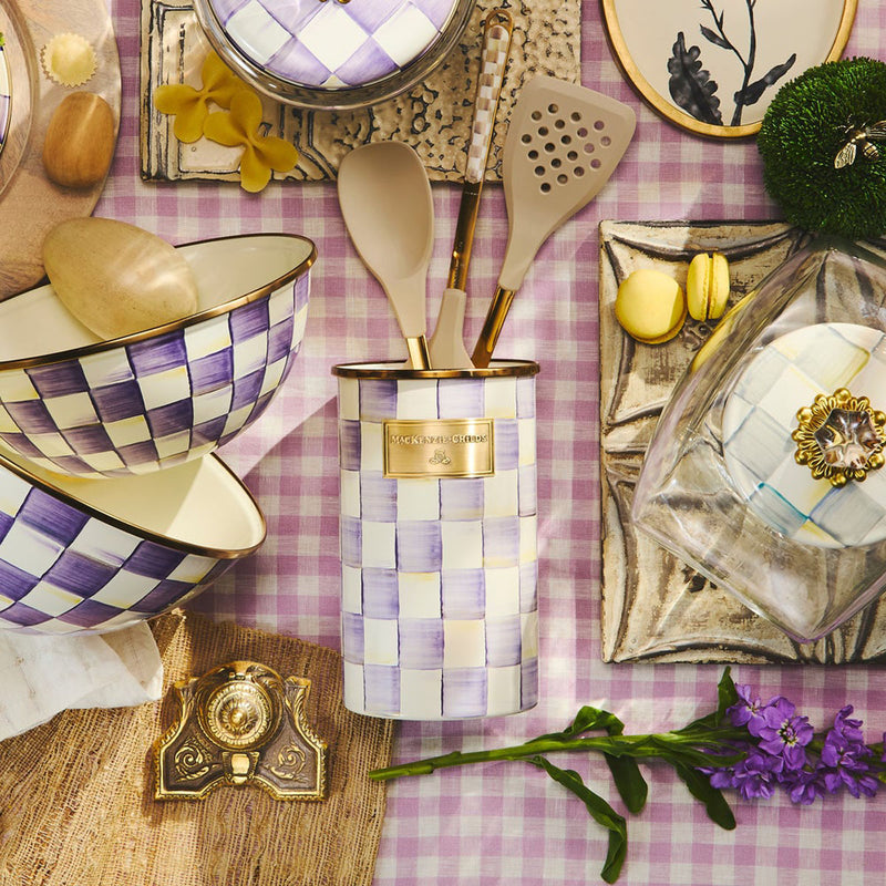 Mackenzie Childs Violet Check Utensil Holder
