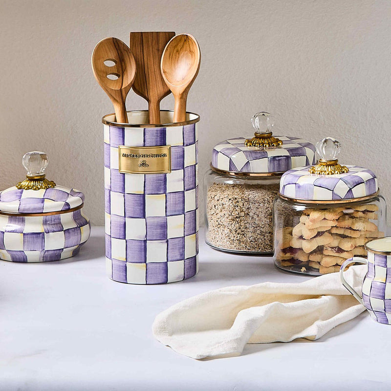 Mackenzie Childs Violet Check Utensil Holder