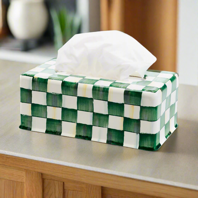 Mackenzie-Childs Emerald Check Standard Tissue Box Cover