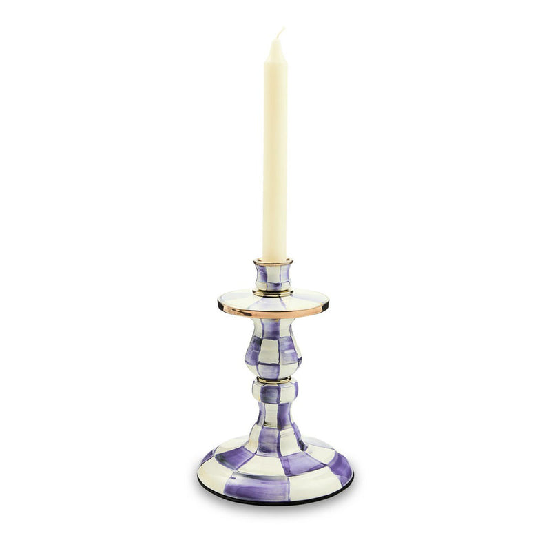 Mackenzie-Childs Violet Check Medium Enamel Candlestick