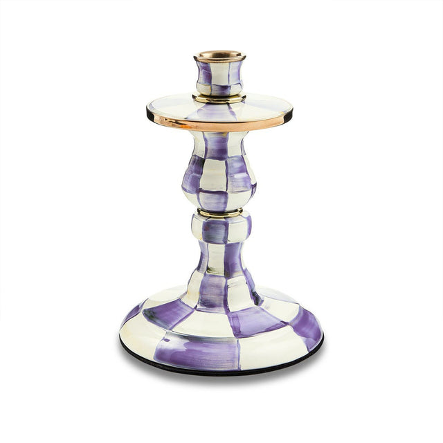Mackenzie-Childs Violet Check Medium Enamel Candlestick
