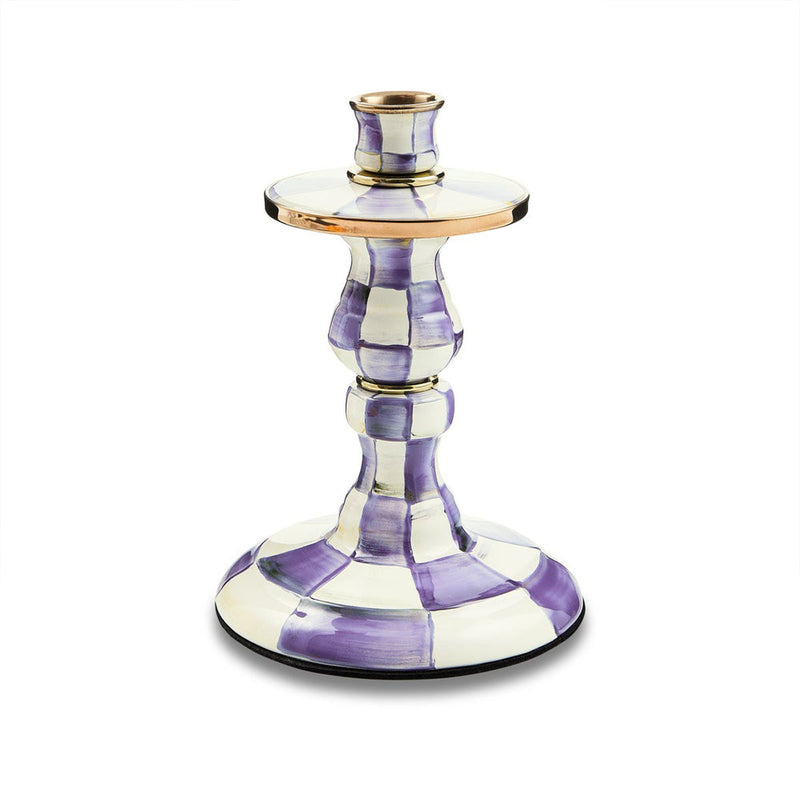 Mackenzie-Childs Violet Check Medium Enamel Candlestick