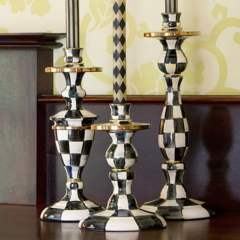 Mackenzie-Childs Courtly Check Small Enamel Candlestick