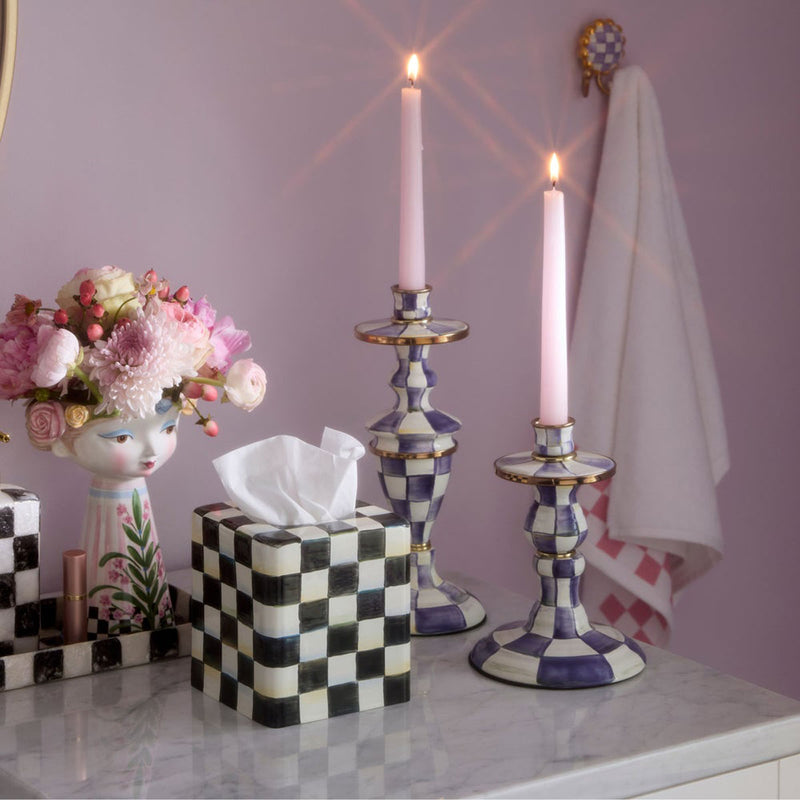 Mackenzie-Childs Violet Check Small Enamel Candlestick