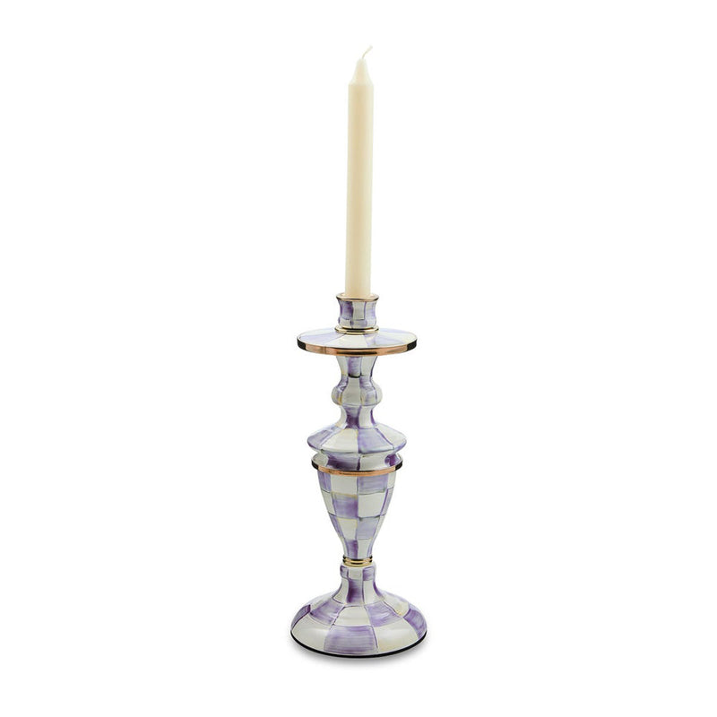 Mackenzie-Childs Violet Check Small Enamel Candlestick