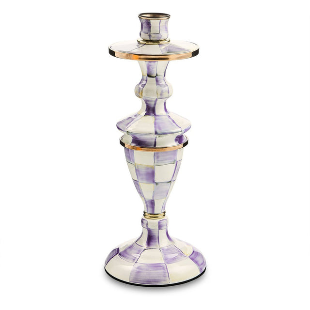 Mackenzie-Childs Violet Check Small Enamel Candlestick