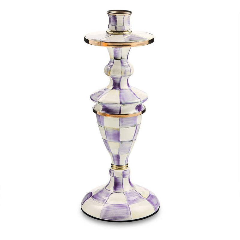 Mackenzie-Childs Violet Check Small Enamel Candlestick