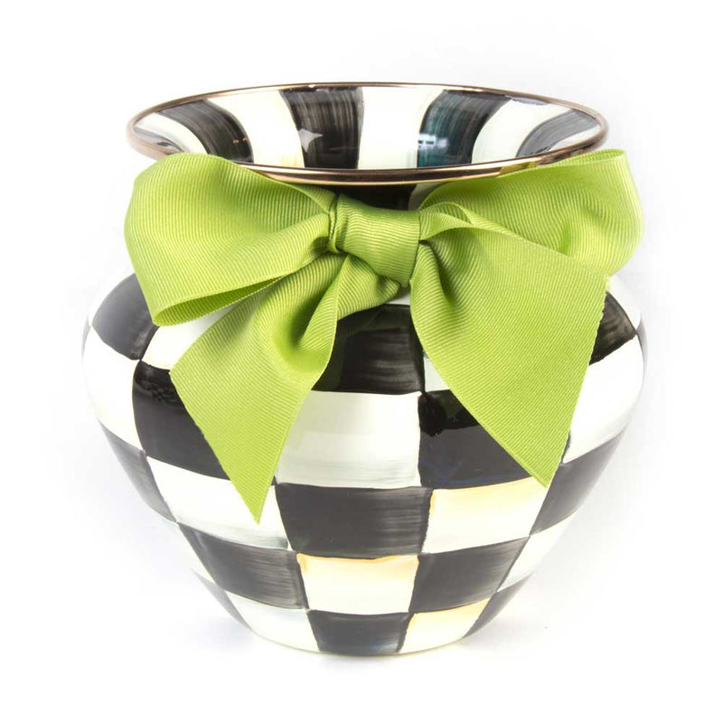 Mackenzie Childs Courtly Check Green Bow Enamel Vase #1