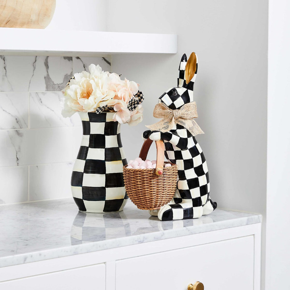 Mackenzie-Childs Courtly Check Tall Vase & Bouquet Set – David