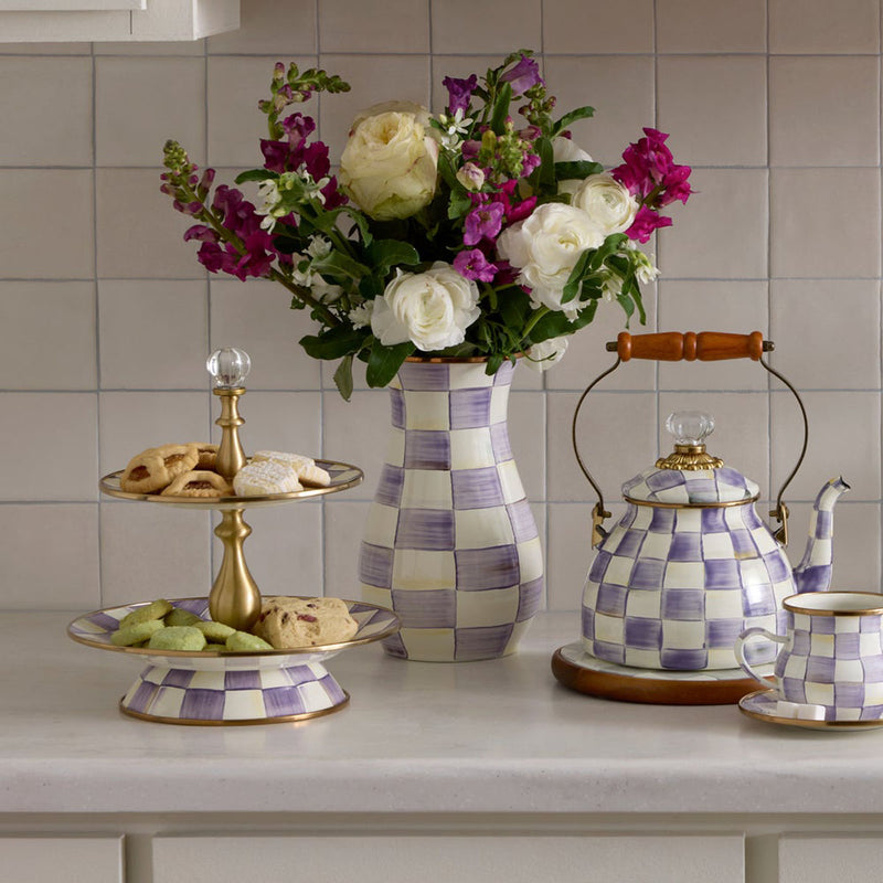 Mackenzie Childs Violet Check Tall Vase