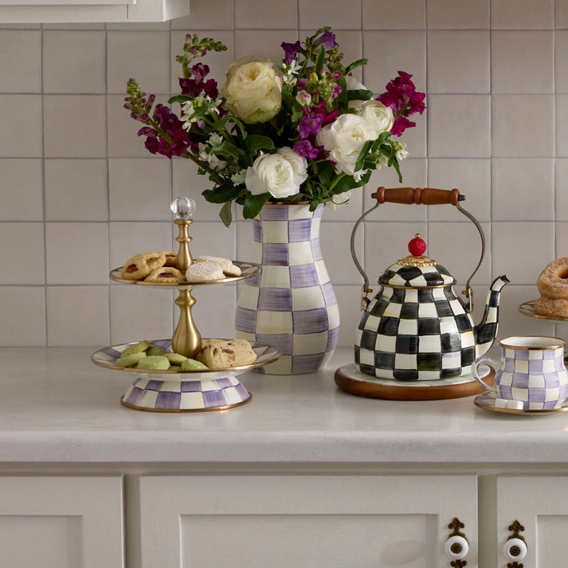 Mackenzie Childs Violet Check Tall Vase