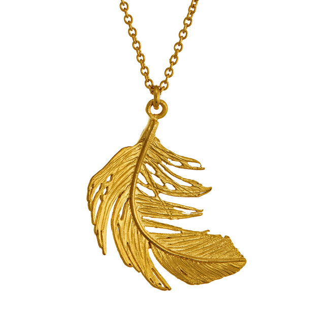 Alex Monroe Big Feather Necklace, Gold Plated
