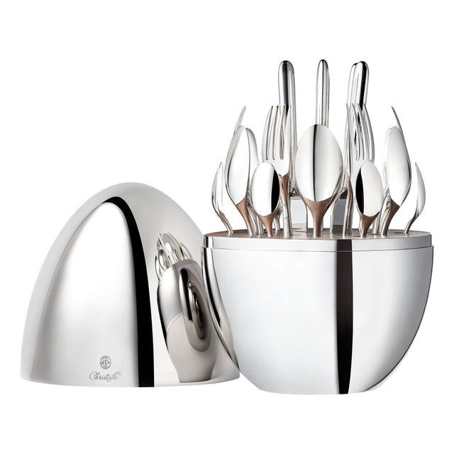 Christofle Mood 24 Piece Silver Set, Silver Plated Cutlery Set with Chest