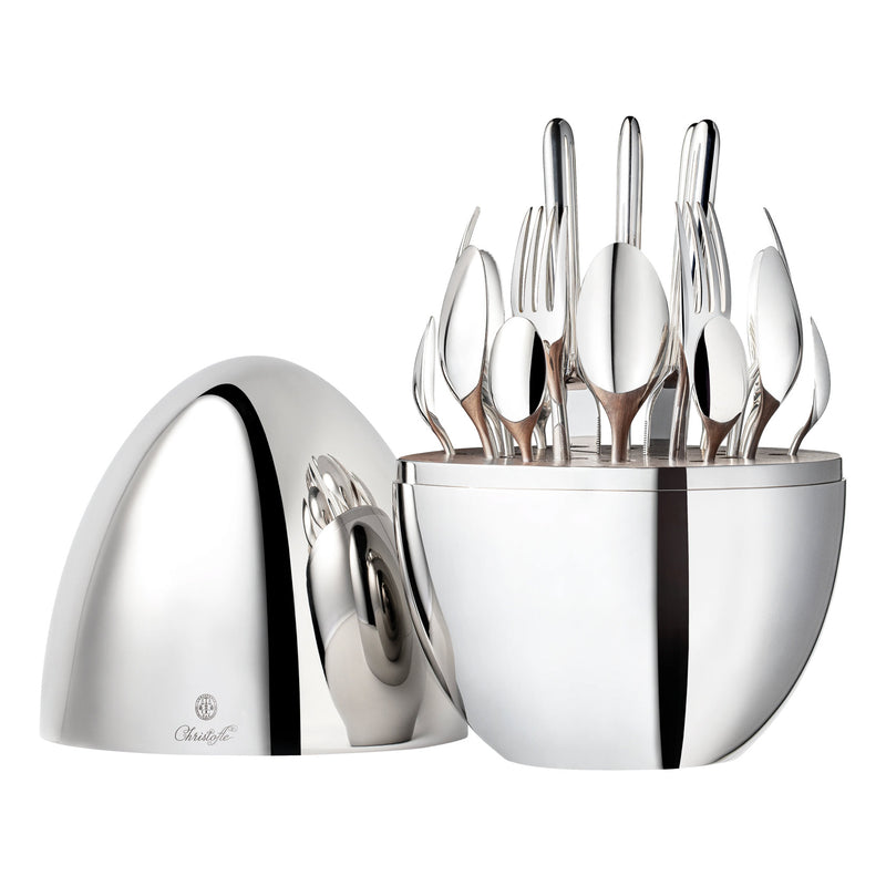 Christofle Mood 24 Piece Silver Set, Silver Plated Cutlery Set with Chest