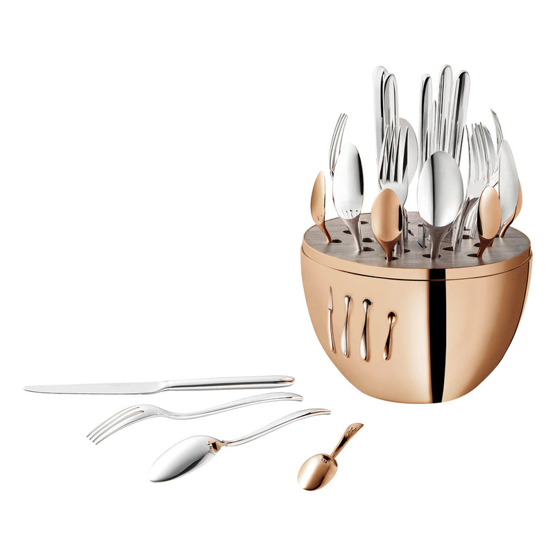 Christofle Mood 24 Piece Rose Gold Set, Silver Plated Cutlery Set with Chest
