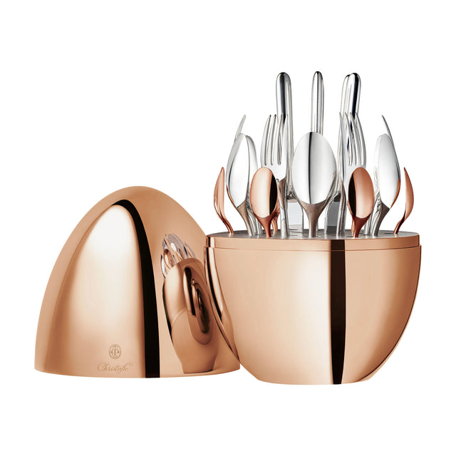 Christofle Mood 24 Piece Rose Gold Set, Silver Plated Cutlery Set with Chest