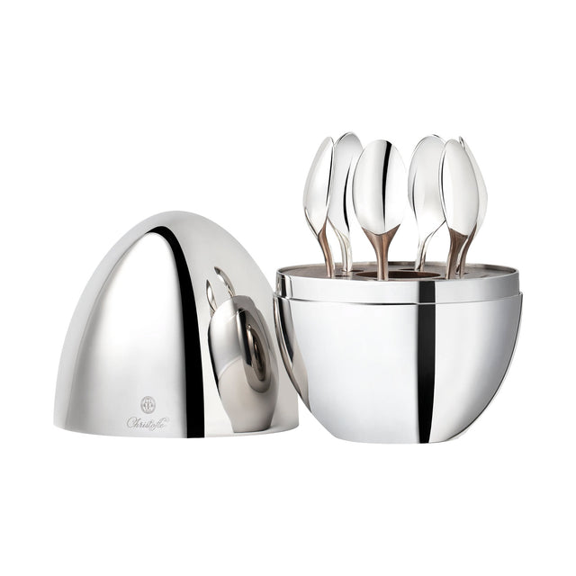 Christofle Mood Coffee 6 Silver Piece Set, Silver Plated Cutlery Set with Chest