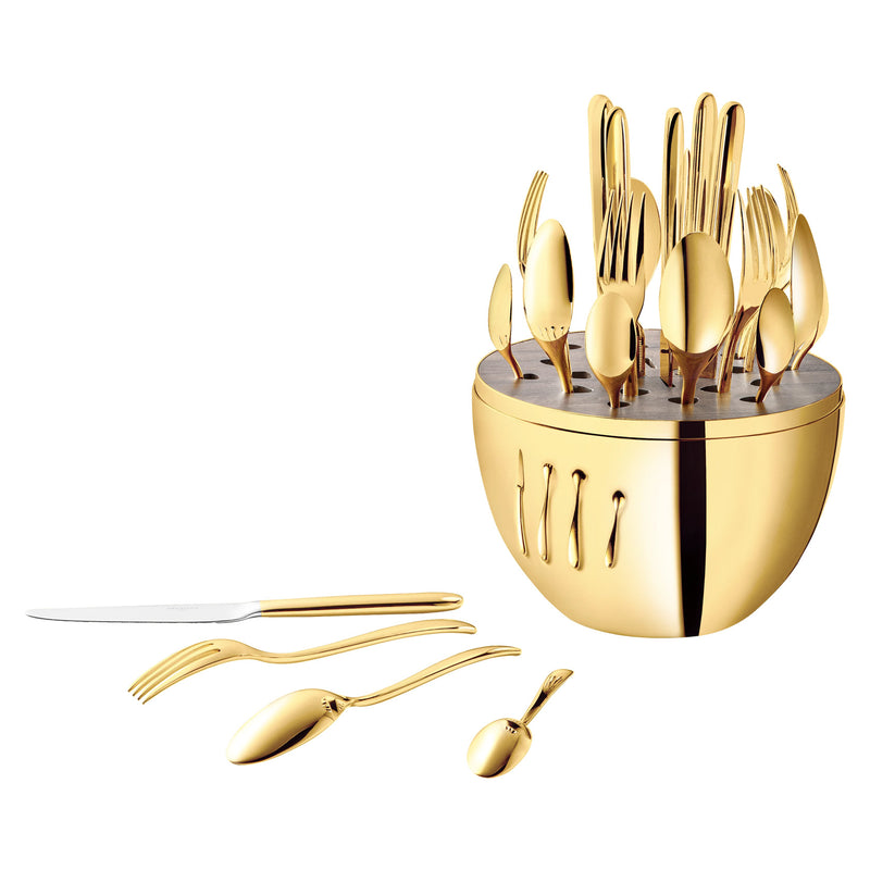 Christofle Mood 24 Piece Gold Set, Silver Plated Cutlery Set with Chest