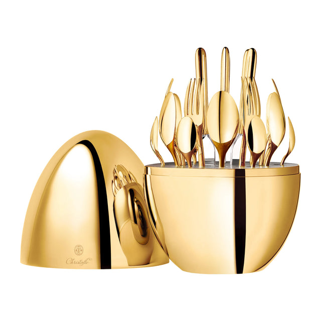 Christofle Mood 24 Piece Gold Set, Silver Plated Cutlery Set with Chest