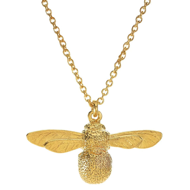 Gold-plated baby bee pendant necklace with chain and textured bee charm
