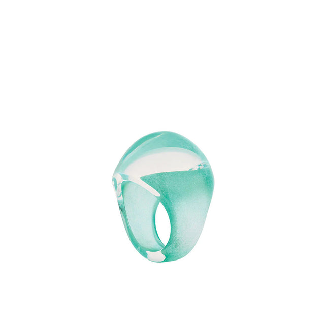 Lalique Cabochon Clear with Green Patina Ring, Size 53